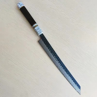 Sashimi Knife Double-edged Blade Damascus Steel Turquoise & Ebony Handle Sharp Chef Cleaver Meat Fish Slicing Ham Kitchen Knives