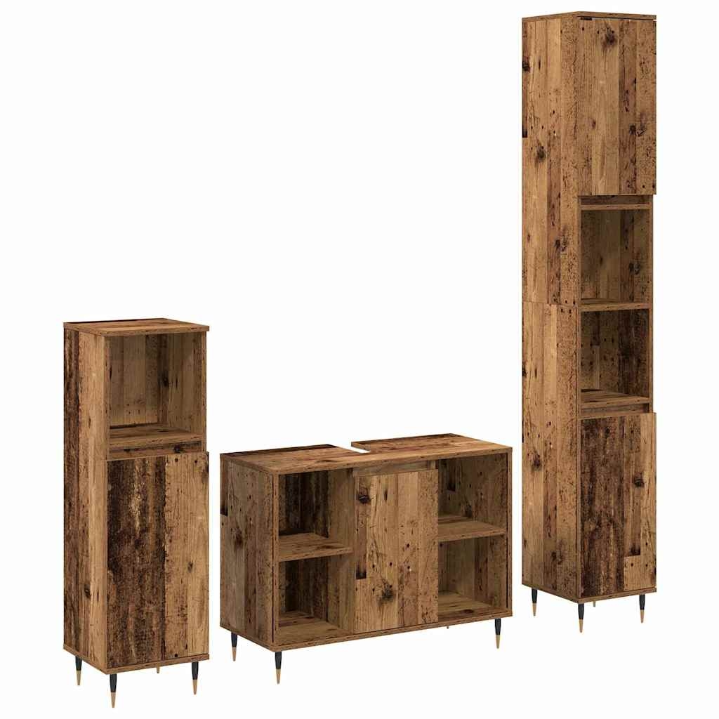 vidaXL Badezimmermöbel Set mit Speicher 3 pcs Altholz 30 x 30 x 180 cm Image