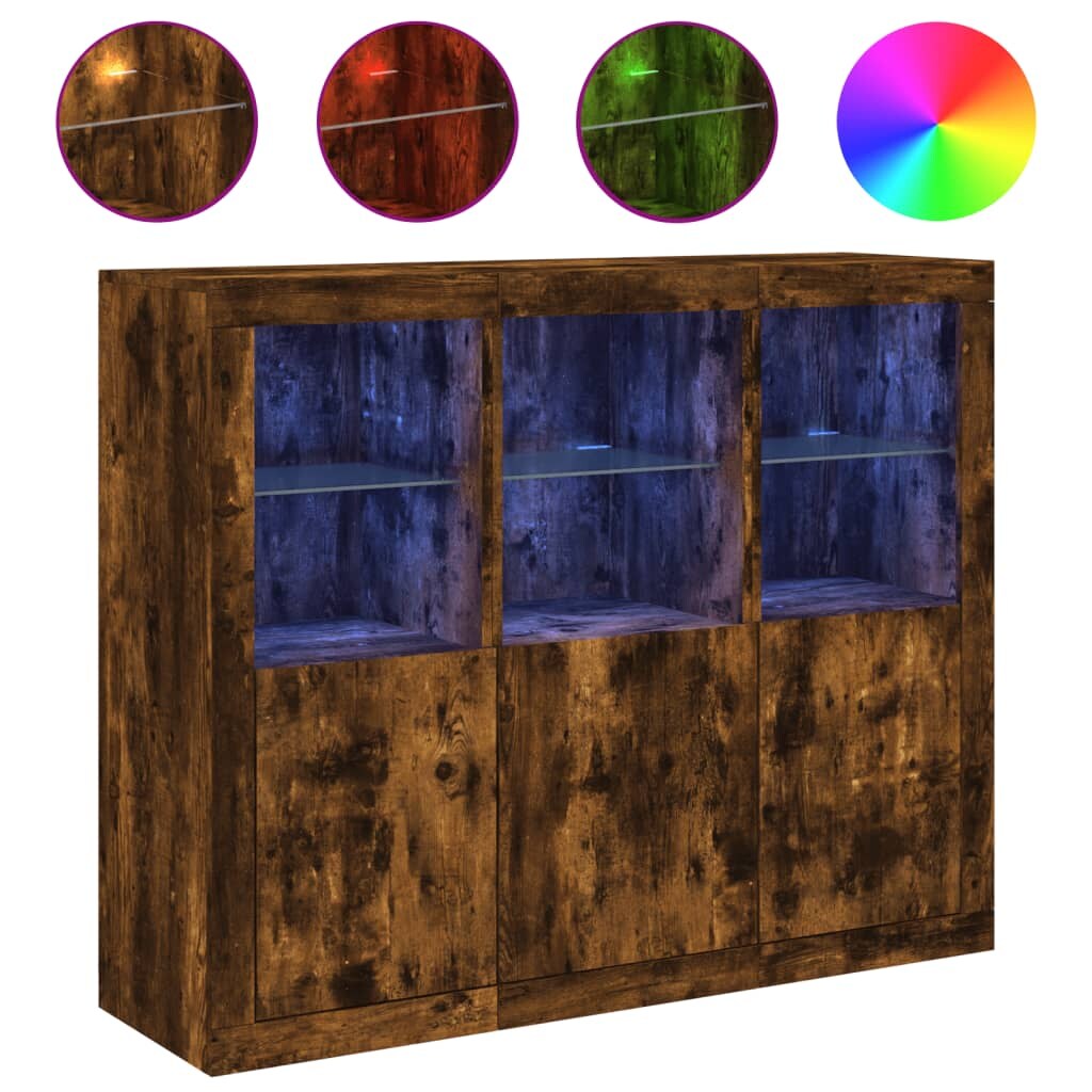 vidaXL Sideboards mit LED-Leuchten 3 Stk. Räuchereiche Holzwerkstoff Image