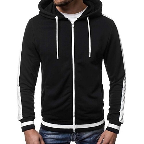 Herren Kapuzensweatshirt Vollreißverschluss-Kapuzensweatshirt Weinrot Schwarz Königsblau Hellgrau Dunkelgray Mit Kapuze Einfach Patchwork Farbblock Sport Outdoor Lässig Täglich Streetwear Cool Image