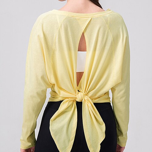 Damen Sportkleidung Yoga-Shirts T-shirt Fitness V-Ausschnitt Atmungsaktiv Rückenfrei Langarm Sport Einfarbig Oberteil Für Fitnessstudio sportlich Sport Lässiger Schnitt Sportkleidung Image