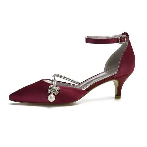 Damen Hochzeitsschuhe Glitzer Kristall Pailletten Geschmückt D'Orsay Zweiteiler Brautschuhe Perle Knöchelriemenabsatz Spitze Zehe Klassisch Satin Knöchelriemen Schwarz Weiß Elfenbein Image