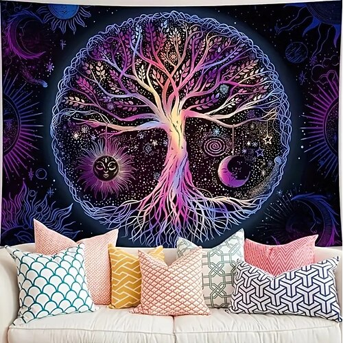 Tapisserie Wandbehänge Baum des Lebens Sieben Chakra Mystiker Schlafzimmer Wohnzimmer Wohnheim Dekorationen Wand Tür Hintergrund Image