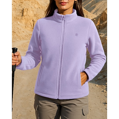 Damen Wanderjacke Fleecejacke Wintermantel Außen Thermik Warm Wanderoutfits Wanderbekleidung Winter Herbst Jacke Jagd Klettern Laufen Einfarbig Schwarz Rosa Dunkellila Image
