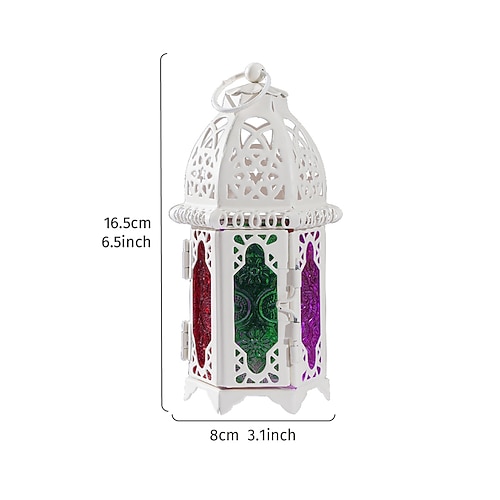 Vintage-Laterne aus Eisen, bunt, winddicht, aus Glas, hängender Kerzenhalter im Hohlkreis-Design mit Eisenrahmen, windbeständige dekorative Laterne für Zuhause, Bar, Restaurant, Party Geschenke Image