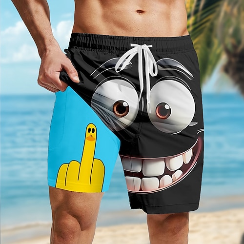Herren 3D Zeichentrick Lustig Ente Gefütterte Shorts 2 in 1 Badeshorts Badeshorts Mittlere Taille Hawaiianisch Ferien Seitentaschen Mit Kompressionsfutter Elastischer Kordelzug in der Taille Designer Image