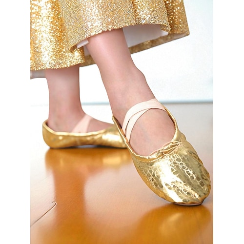 Damen Ballerinas in Gold-Metallic mit gekreuzten elastischen Riemen - professionelle Tanzschuhe Image