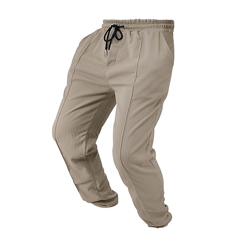 Herren Jogginghose Hose Waffelhose Jogginghose mit offenem Saum Kordelzug Elastischer Bund Einfach Feuchtigkeitsableitend Atmungsaktiv Volle Länge Heim Sport im Freien Täglich Mode Lässig Schwarz Weiß Image