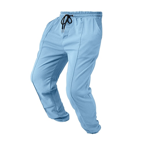 Herren Jogginghose Hose Waffelhose Jogginghose mit offenem Saum Kordelzug Elastischer Bund Einfach Feuchtigkeitsableitend Atmungsaktiv Volle Länge Heim Sport im Freien Täglich Mode Lässig Schwarz Weiß Image