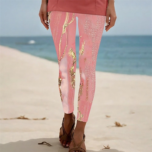 Damen Hosen Hose Leggings Gemütliche Leggings Streetwear Lässig Volle Länge Hohe Taille Gemustert Elastischer Bund Druck Atmungsaktivität Bequem Dehnbar Urlaub Straße Alltagskleidung Rosa Sommer Image