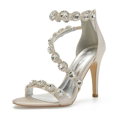 Strassbesetzte Stiletto-Sandalen mit Knöchelriemen für Damen, offene Zehenpartie, ideal für Hochzeitsgäste, Cocktailpartys und Abendveranstaltungen, in verschiedenen Farben erhältlich Image