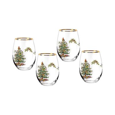 Spode 4Pk Christmas Tree Stemless Wine Glasses