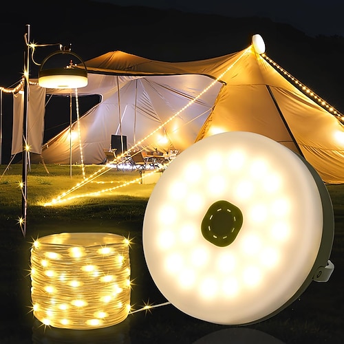 Camping-Lichterkette, 4-in-1-Lichterkette für den Außenbereich mit 8 Beleuchtungsmodi, tragbare, einziehbare Camping-Lichterkette für die Dekoration von Outdoor-Wanderungen, Gartenpartys und Festivals Image