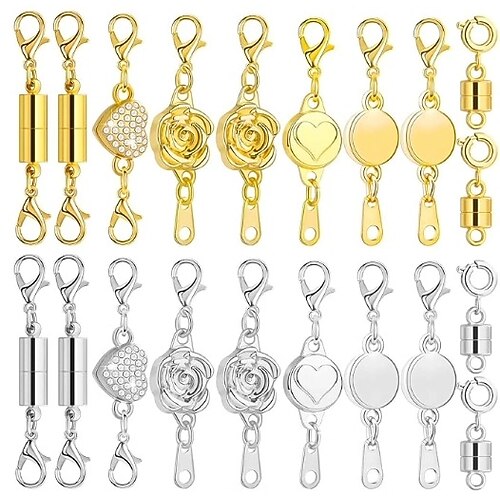 12 Stück magnetische Halskettenverschlüsse und -verschlüsse, magnetische Schmuckverbinder mit Karabinerverschlüssen zum Selbermachen von Halsketten und Armbändern Image