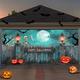 Copertura per porta da garage di Halloween, striscione con scheletri danzanti, scena del cancello del cimitero con lanterne di zucca, arazzo sullo sfondo di un cimitero infestato e spettrale per