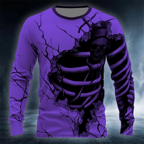 Skull Herren 3D Skelett T-Shirt Langarm T-Shirt 3D Druck Crew Neck Shirt Mode übertrieben Street Casual täglich Sommer Frühling Herbst Kleidung Bekleidung Image