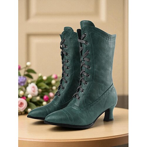 Damen-Schnürstiefeletten im Edwardian-Stil der 1900er-1910er Jahre – zweifarbige Stiefeletten im viktorianischen Stil mit niedrigem Absatz für Kostümpartys, Vintage-Teeveranstaltungen und historische