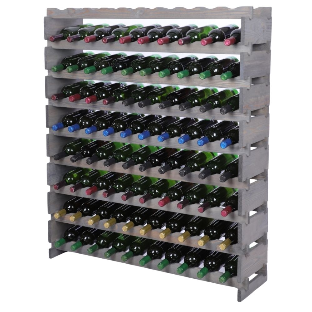 Proregal Weinregal VINOTECA FLEX PRO | HxBxT 121x103x28cm | 90 Flaschen auf 9 Ebenen | Massives Kiefernholz | Grau Image