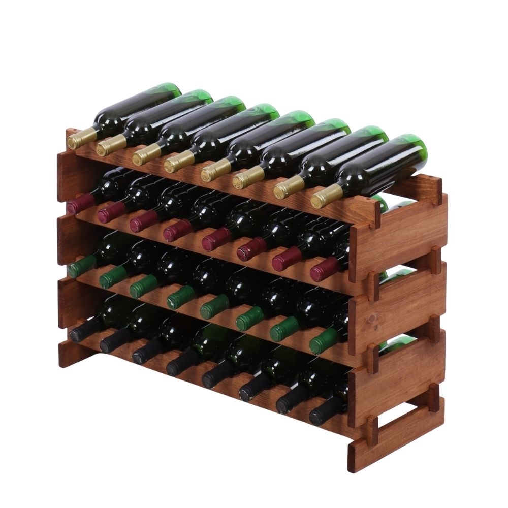 Proregal Weinregal VINOTECA FLEX PRO | HxBxT 51x84x28cm | 32 Flaschen auf 4 Ebenen | Massives Kiefernholz | Braun geölt Image