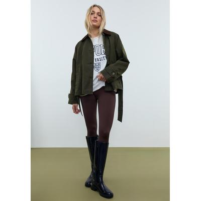 Stradivarius Short waxed trench coat with belt Khaki XL