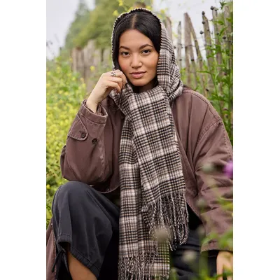 UO Helena Check Woven Scarf - Brown at Urban Outfitters