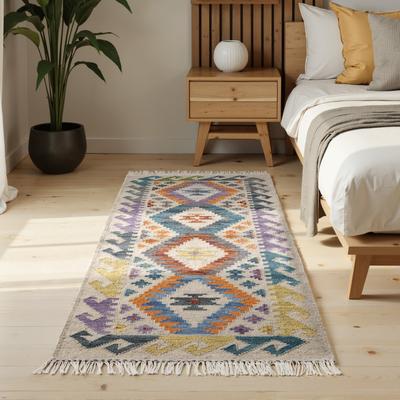 Teppich HANSE HOME "Kelim Oasis", beige (creme multifarben), B:60cm H:3mm L:190cm, Wolle, Baumwolle, Teppiche, Wolle, Baumwolle, Natur, Handgewebt, orientalisch, Boho, traditionell Image