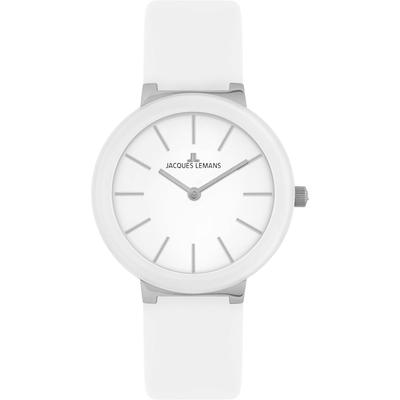 Quarzuhr JACQUES LEMANS "Monaco", weiß (weiß, silberfarben), Armbanduhren, Damen, Armbanduhr, Damenuhr, Crystexglas, Lederarmband Image