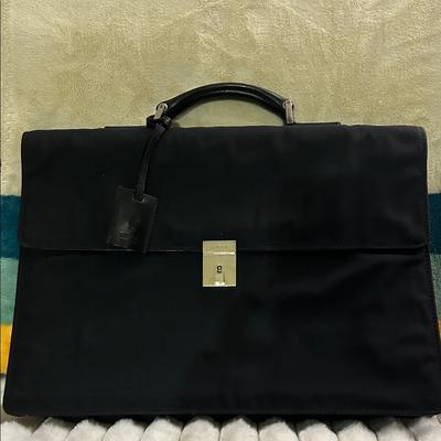 Gucci Bags | Gucci Black Nylon And Leather Combination Lock Briefcase | Color: Black/Silver | Size: 15x11x2.5