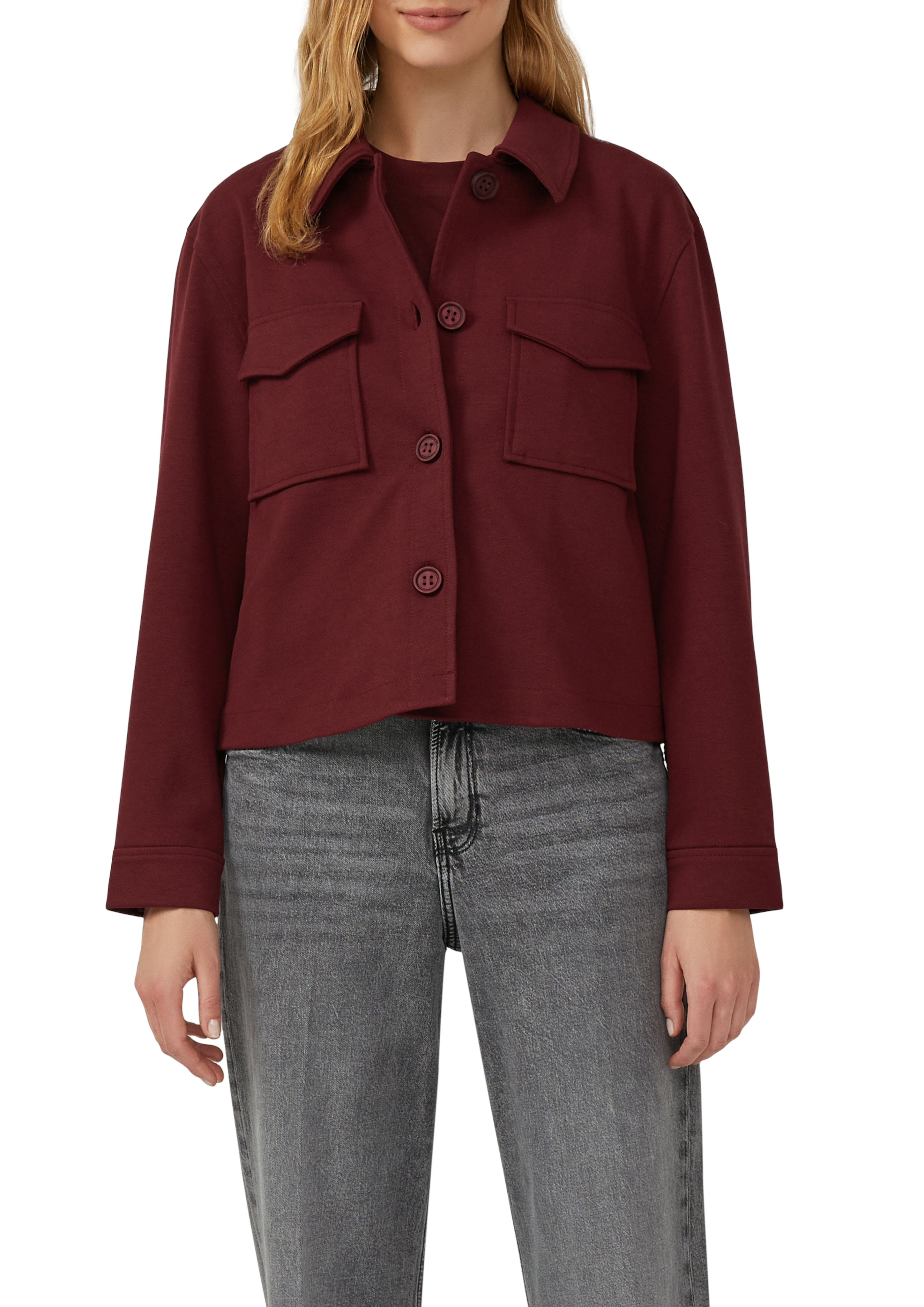 Kurzjacke S.OLIVER, Damen, Gr. 42, rot (dunkelrot), Jersey, Obermaterial: 74% Polyester, 22% Viskose, 4% Elasthan, relaxed fit taillenbedeckt, Jacken Kurzjacke, mit Taschen