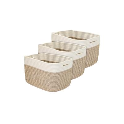 HMF Aufbewahrungskorb mit versteckten Griffen, 3er Set, Korb aus Baumwolle, 37,5 x 25 x 22,5 cm, Weiß-Braun Image