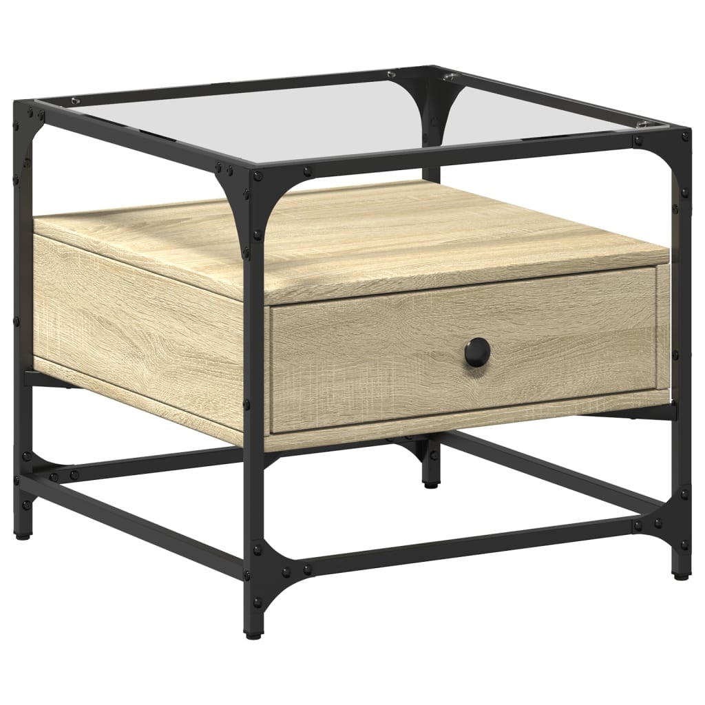 vidaXL Couchtisch mit Glasplatte Sonoma-Eiche 50x50x45 cm Stahl Image
