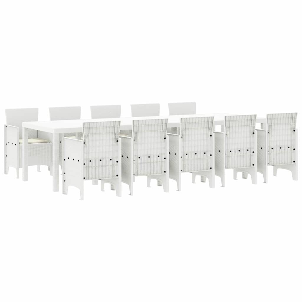 vidaXL Garten Essgruppe mit Kissen 11 pcs Weiß Poly-Rattan und Stahl Image