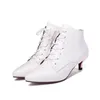 Plus Größe 34-43 Dünne Med Heels Stiefeletten Frauen Schuhe Spitz Spitze Up Mode Komfort Büro Damen Schuhe weiß Rot