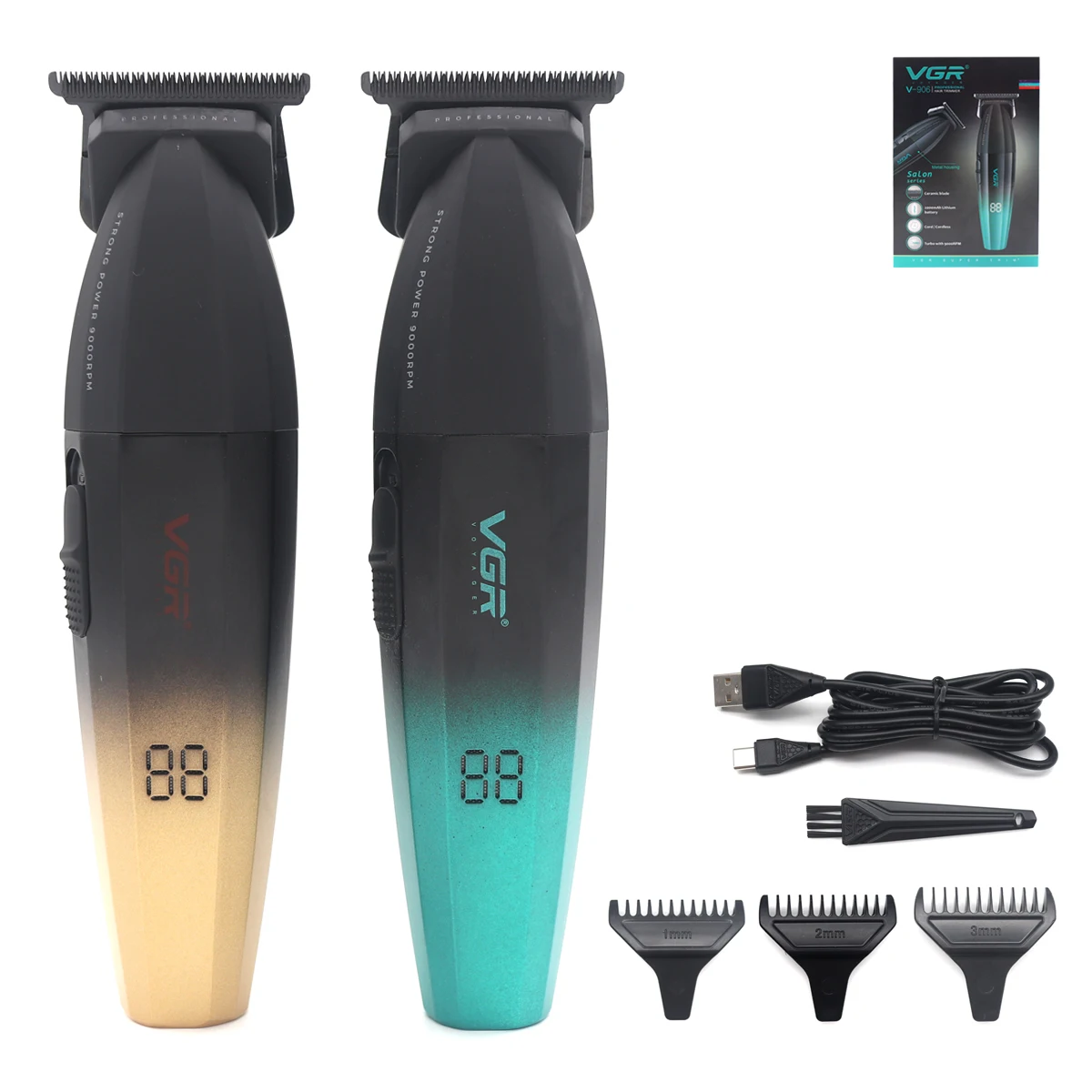 Professionelle Haarschneidemaschine DLC T-Klinge 9000 U/min 2000 mAh Akku Push Oil Head Haarschneidemaschine Farbverlaufstrimmer VGR V906 Image