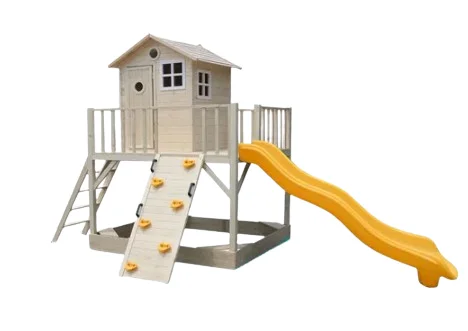 Großes Spielhaus Kindergarten Outdoor Baumhaus Klettern Vergnügungspark Rutsche Haus Spielen Sand Set Kinder Holz Image