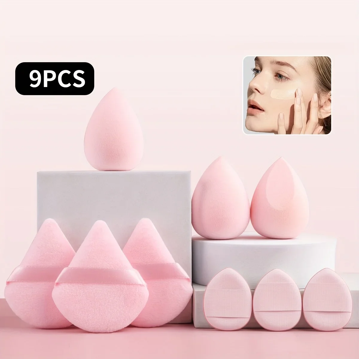 9-teiliges Pro-Schwamm-Set: 3 Fächer + 3 Eier + 3 Kissenmischer | Hypoallergen für flüssiges/Pulver-Make-up | Reise-Kosmetikapplikatoren Image