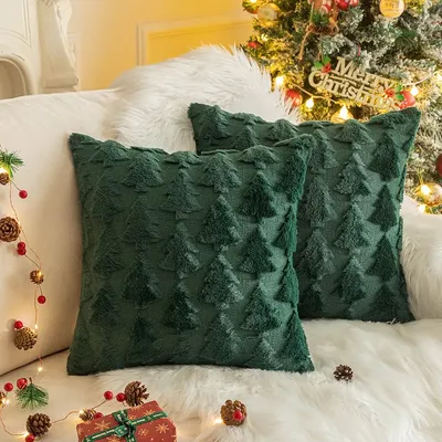 2-teilige dekorative Kissenbezüge mit Weihnachtsbaummotiv, weiche, flauschige Kissenbezüge für die Inneneinrichtung, Boho-Kissenbezüge für Couch und Schlafzimmer Image