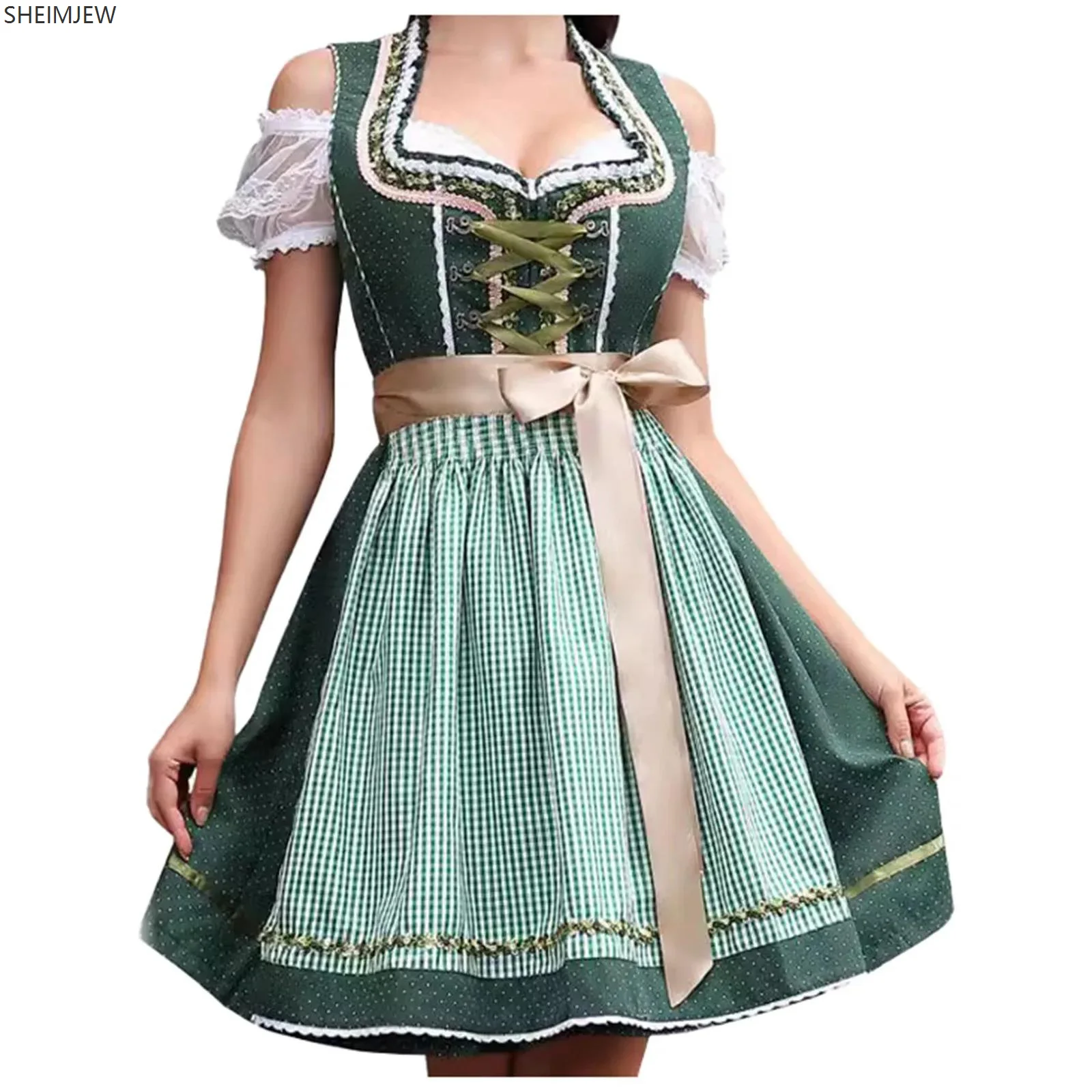 Deutsches kariertes Dirndl-Kleid, Oktoberfest-Kostüm für Erwachsene und Frauen, traditionelle Bierfestivals, rotes Dienstmädchen-Kostüm, Halloween-Cosplay-Kleid Image