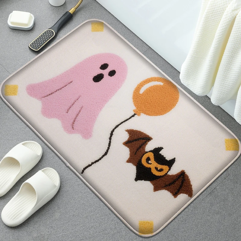 Rosa Geistermuster Badezimmer rutschfeste Matte Toilette wasserabsorbierende Fußmatte Duschraumteppich dekorative Matte weich und bequem Image