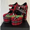 Dame Plaid Rot Vintage Schnalle Riemen Mary Janes Blockabsatz Retro Schuhe Cut-Out Größe 34-46 Cover Heel Plaid Schwarz Plateau 46