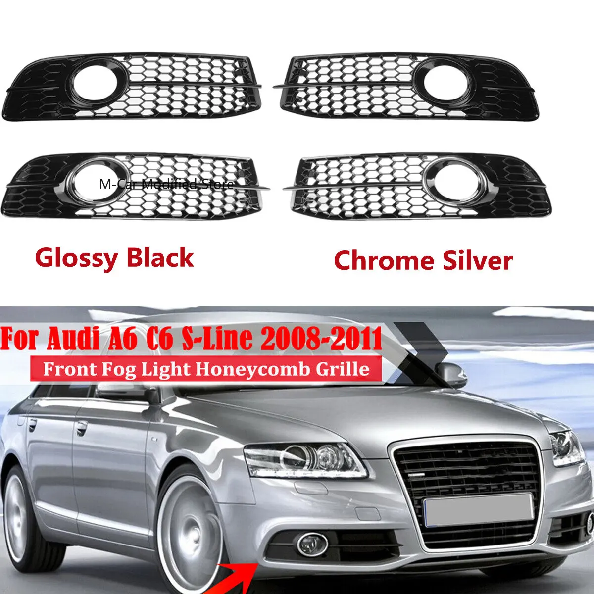 Frontgrill Für Audi A6 C6 S-line S-Facelifted 2008-2011 Front Stoßstange Nebel Licht Lampe Grille Abdeckung Waben 4F 0807681 Q01C Image