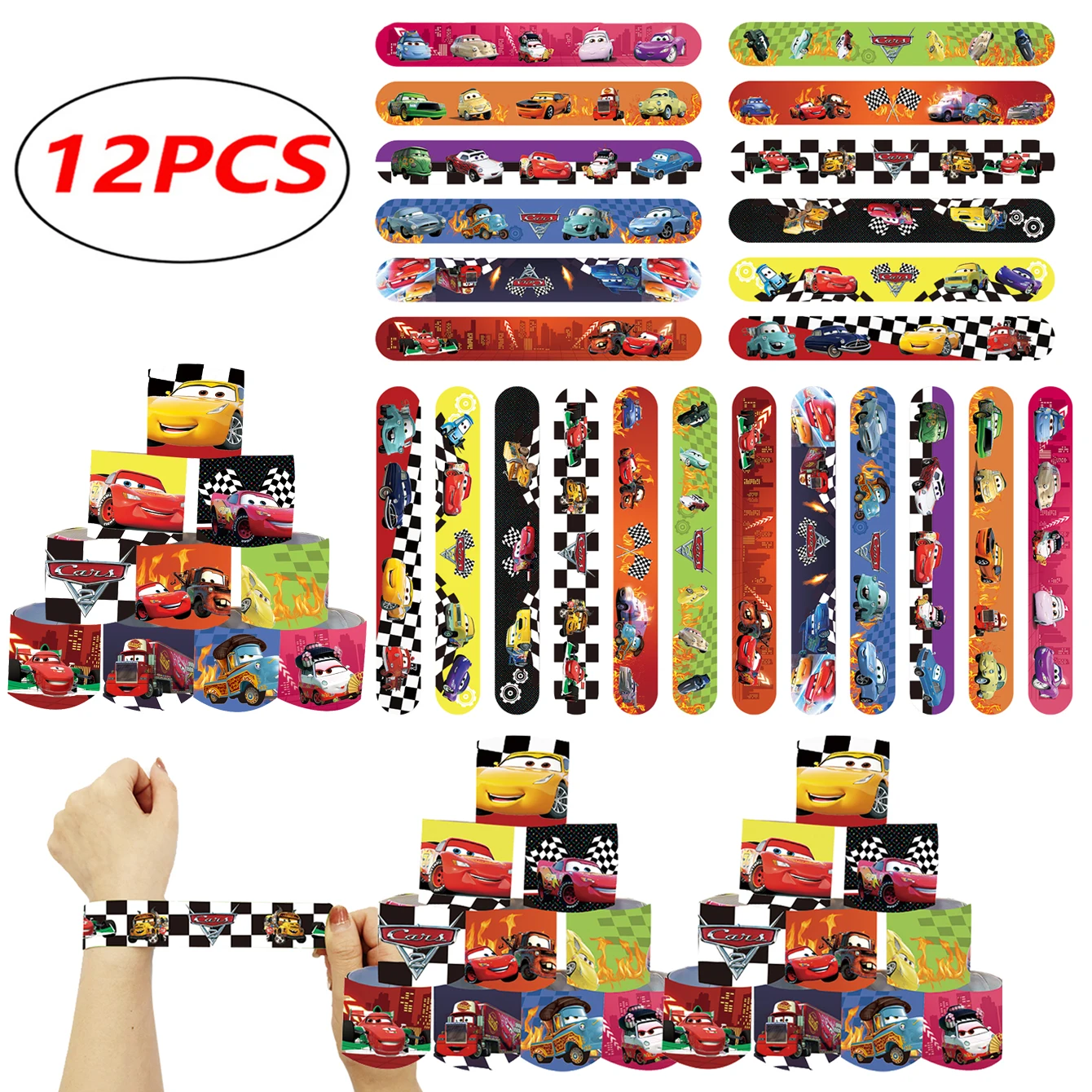 12/24/36/48/60 Stück Autos Lightning McQueen Partygeschenke Slap Armbänder Goodie Bag Füllstoffe für Kindergeburtstagsfeier Weihnachtsgeschenke Image