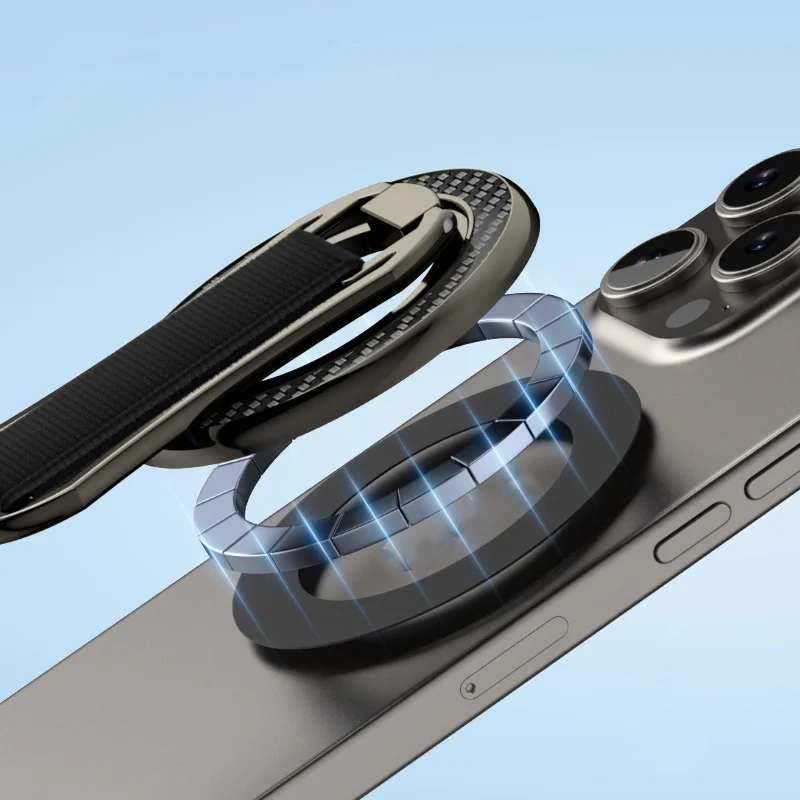 Magnetischer Ringhalter mit Klettverschluss-Armband für iPhone 16 15 14 13 12 Serie 360 ° Rotation faltbare Schnalle PhoneBracket Universal Image