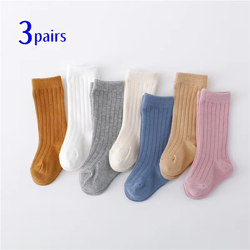 3 Paare/satz kinder Socken Für Mädchen Jungen Baumwolle Casual Solide Baby Kleinkind Junge Mädchen Lange Socke Schule Sport Kinder socke 0-5Years Image