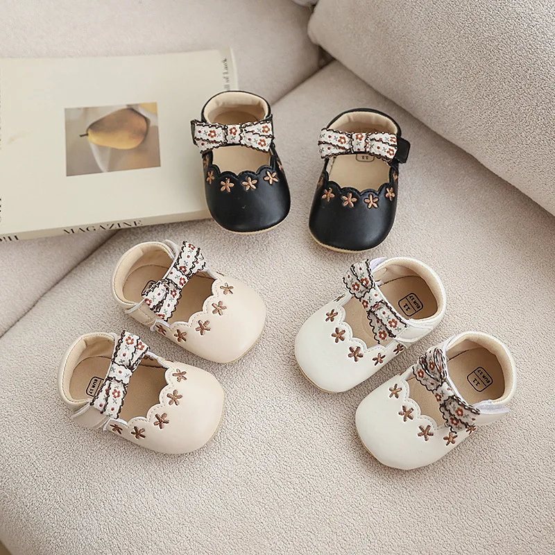 Baby Mädchen Elegante Vintage Prinzessin Schuhe mit Schleife Dekoration Leichte rutschfeste Slip-on-Schuhe für den Herbst Image