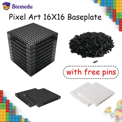 Pixel Art mit kostenlosen Stiften, Baustein-Bodenplatte, 65803, Ziegel, 16 x 16 Grundplatte, Teil, kompatibel mit 98138, kleine Partikel, Spielzeug, Geschenk Image
