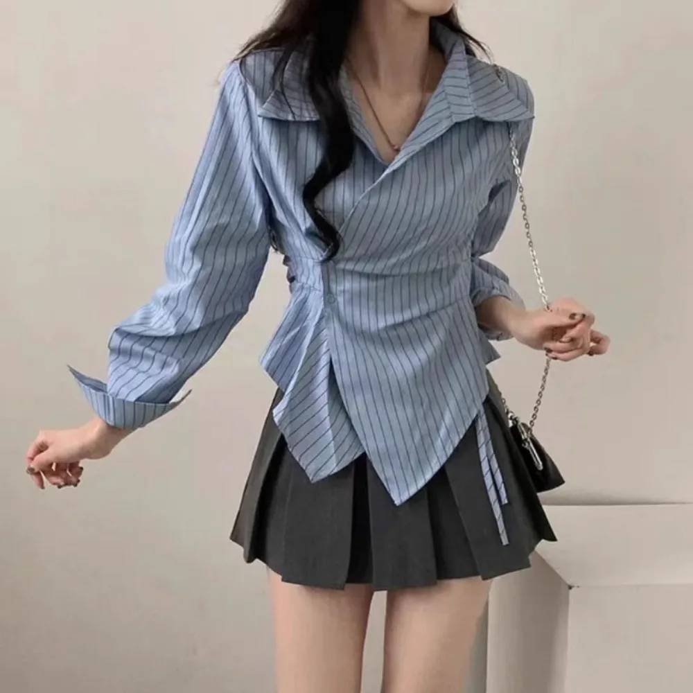 Camicia a righe casual primavera autunno Camicie da donna Camicetta slim a maniche lunghe femminile moda Top Camicie da donna da ufficio