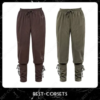 Mittelalterliche Hose für Herren, Kostüm, Cosplay, Renaissance, Bandage, Hose, Gothic-Hose, Übergröße, Piratenhose, Braun, Schwarz Image