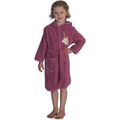 Kinderbademantel WÖRNER "Einhorn" Gr. 110, lila (light mauve), 110/116, Baumwolle, Hausmäntel, mit Stickerei, Kapuze, Tasche, Einhorn, maschinenwaschbar Image