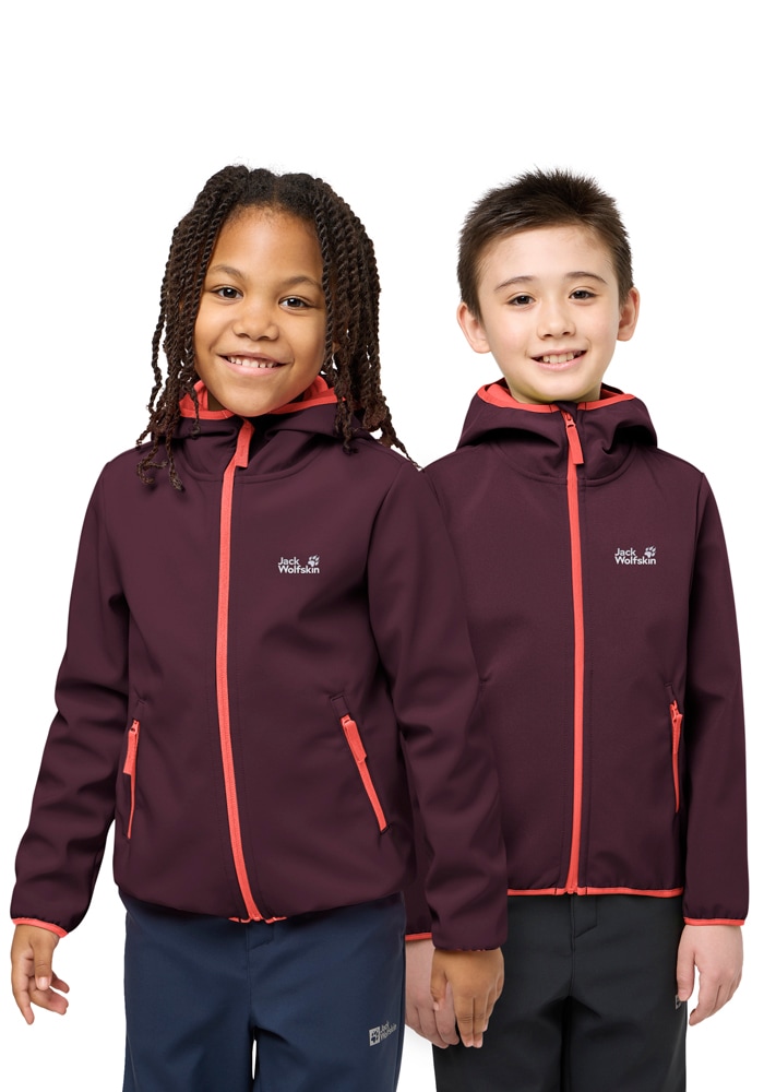 Softshelljacke JACK WOLFSKIN "FOURWINDS JACKET KIDS", Kinder, Gr. 152, amaranth, Oberstoff: 100% POLYESTER ; Futter:100% POLYESTER, Jacken Image